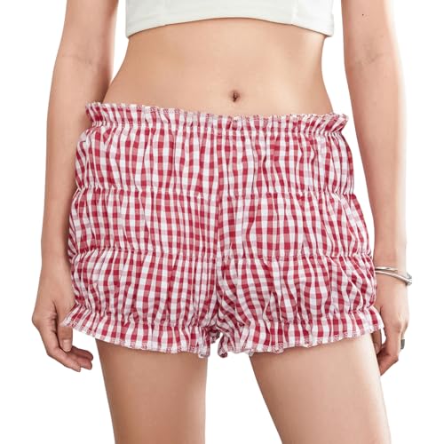 Women Y2k Ruffle Bloomer Shorts Slim Fit Sexy Smocked Lolita Short Pants Pj Lounge Boxers Micro Shorts Bottoms