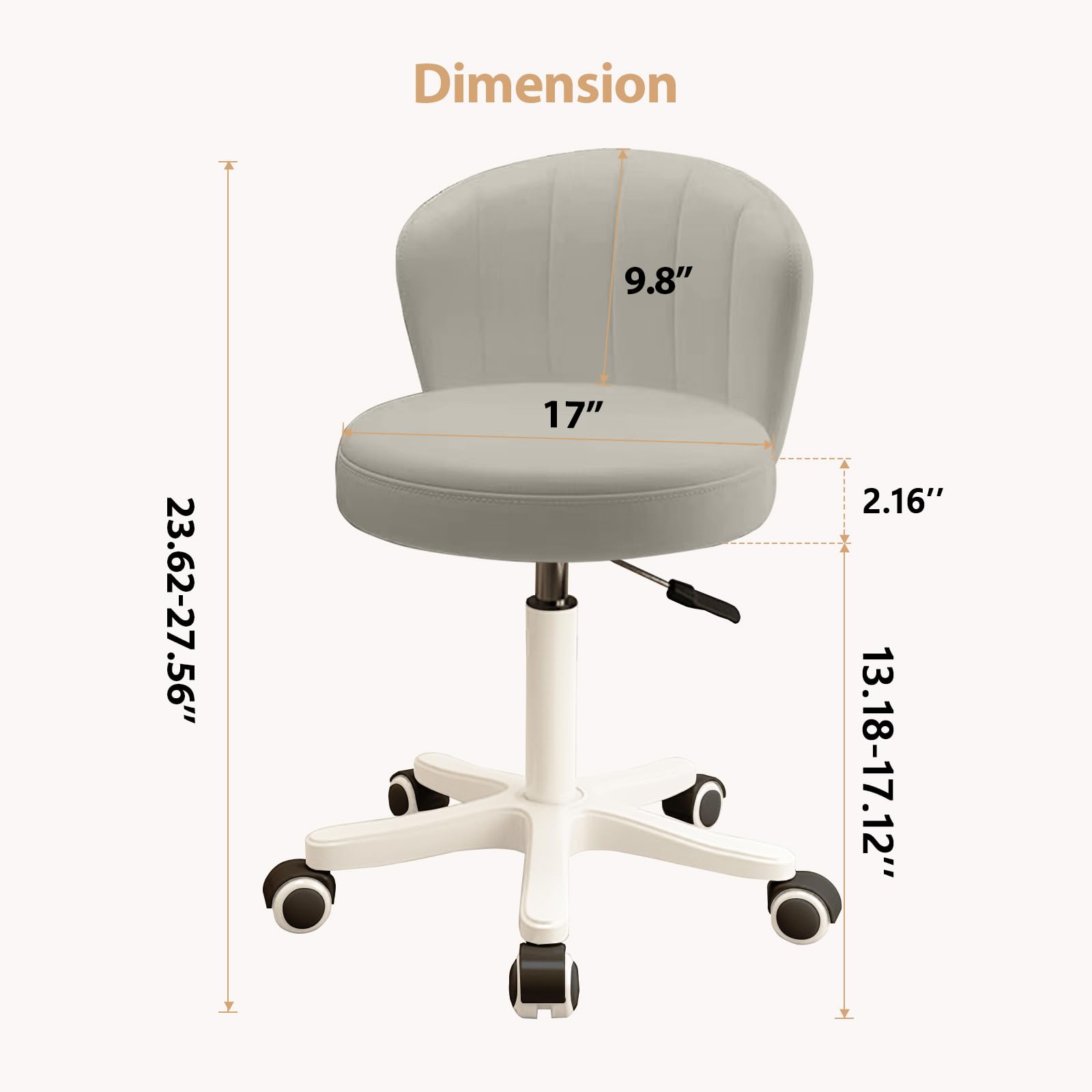 Small Desk Chair Round Rolling Chair with Back PU Leather Height Adjustable Swivel Vanity Work Computer Stool Chair