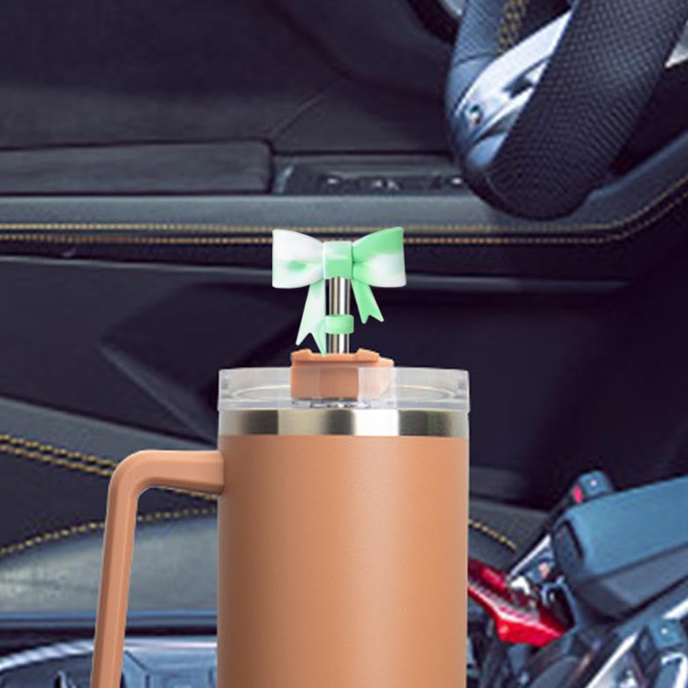 Cute 3Pcs 10mm Bow Straw Covers Cap Toppers Compatible for Stanley 30 & 40 oz Tumbler Cups, Reusable Silicone Straw Topper for Stanley Tumbler, Cup Straws Accessories, Straw Dispensers