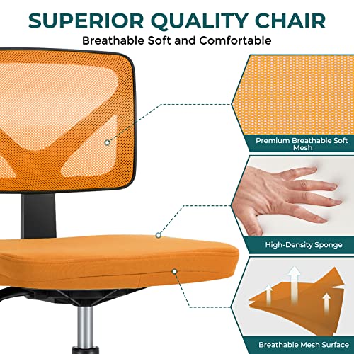 Vanity Swivel Armless Desk Chairs with Wheels, Ergonomic Adjustable Home Office Rolling Task Chair, Comfy Mesh Mid Back