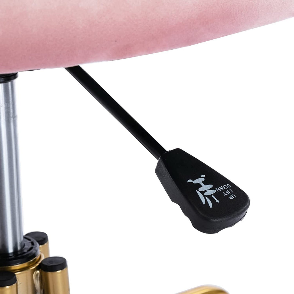 Coquette Adjustable Swivel Desk Chair with Wheels, Pink Upholstered Velvet Office Vanity Task Chair with Heart Back