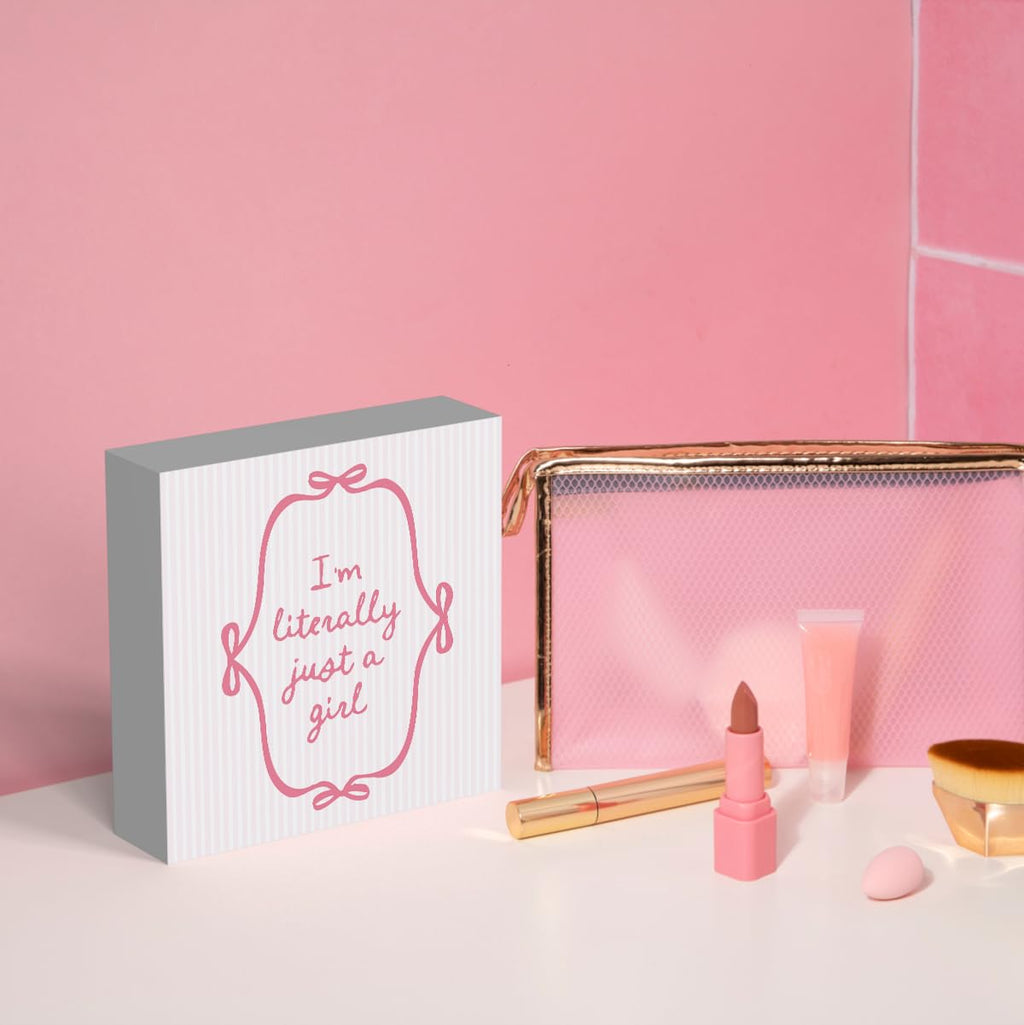 Pink Bow Coquette Room Decor - Wooden Box Sign Desk Decor