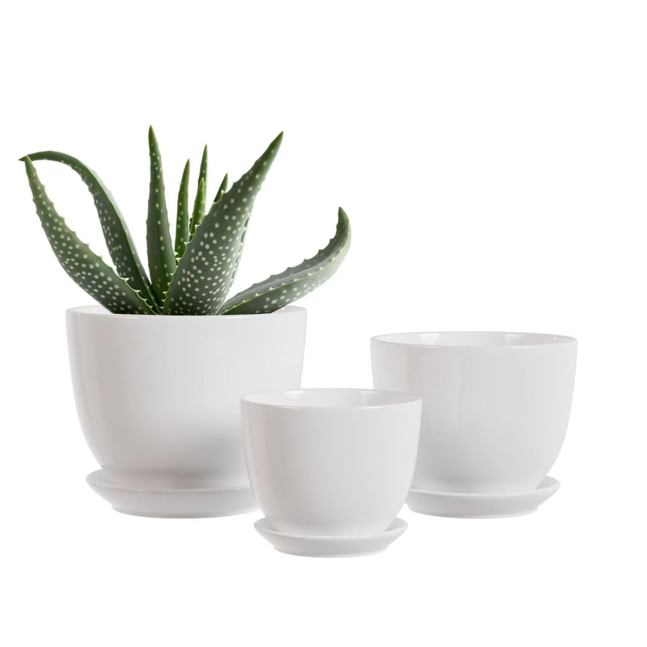 Ceramic Flower Pots,Indoor Decorative Plant Pots Set of 3-4"+5"+6" Inch Small Glazed Succulent Planters with Drainage Hole