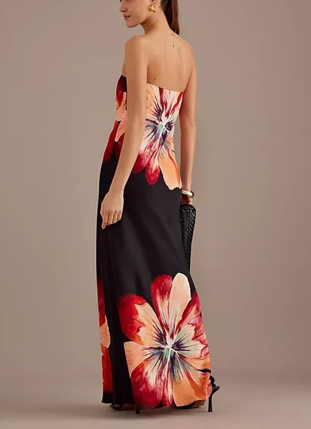 Women Floral Strapless Maxi Dress Sexy Bodycon Backless Tube Long Dress Summer Off Shoulder Cocktail Dresses