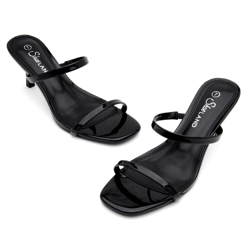 Women's Low Heels | Kitten Heel Sandals for Women | Open Toe Slip-On Slides | Two-Strap Heeled Mules