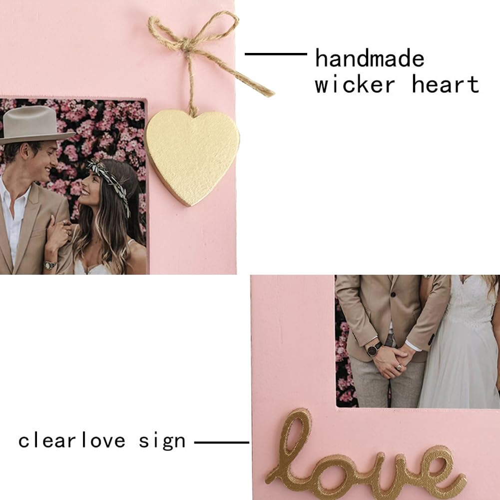 Love Picture Frame with Heart for Table Top and Wall Mounting-Distressed Wooden Photo Frame HD Glass Inside