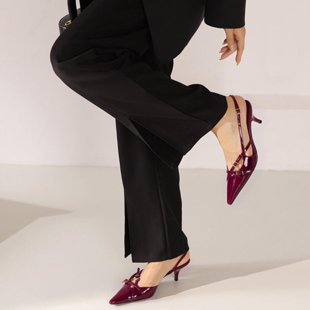 Slingback Kitten Heels Pointed Toe Stiletto Heels Slip On Pumps with Buckled Straps Dress Work Heeled Sandals