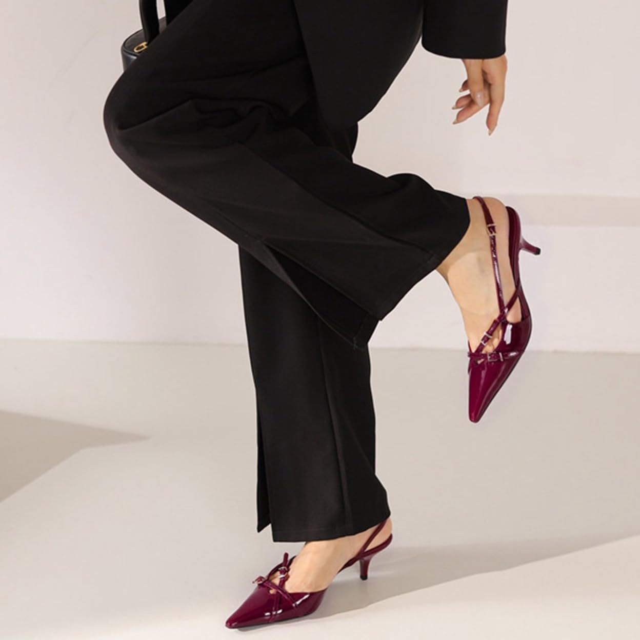 Slingback Kitten Heels Pointed Toe Stiletto Heels Slip On Pumps with Buckled Straps Dress Work Heeled Sandals