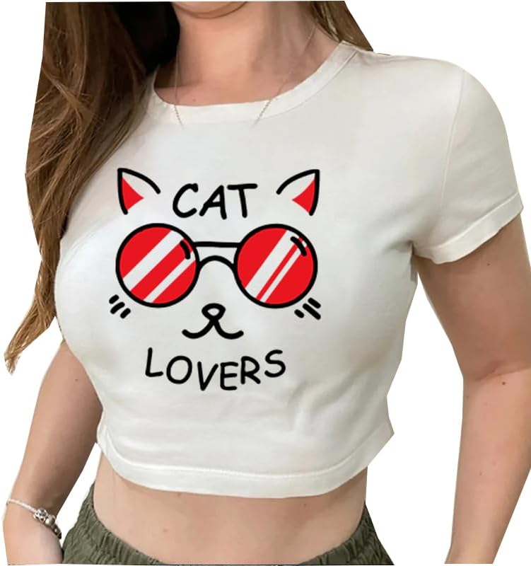 Girls Baby Tees Y2k Funny Graphic Short Sleeve Y2K Short Sleeve Graphic Crop Tops