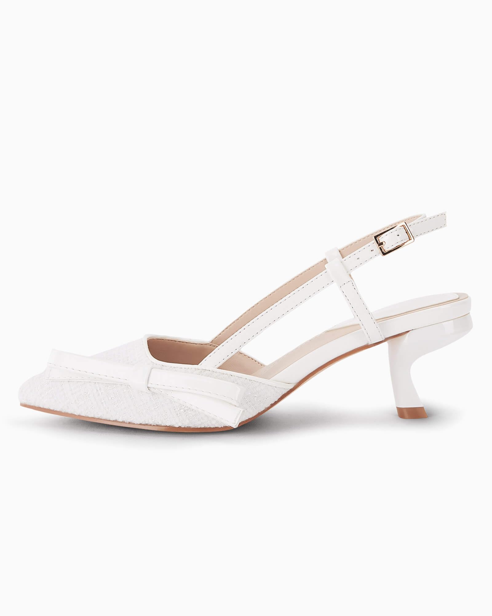 Women's Slingback Low Kitten Heels Closed Pointed Toe Bow Pumps