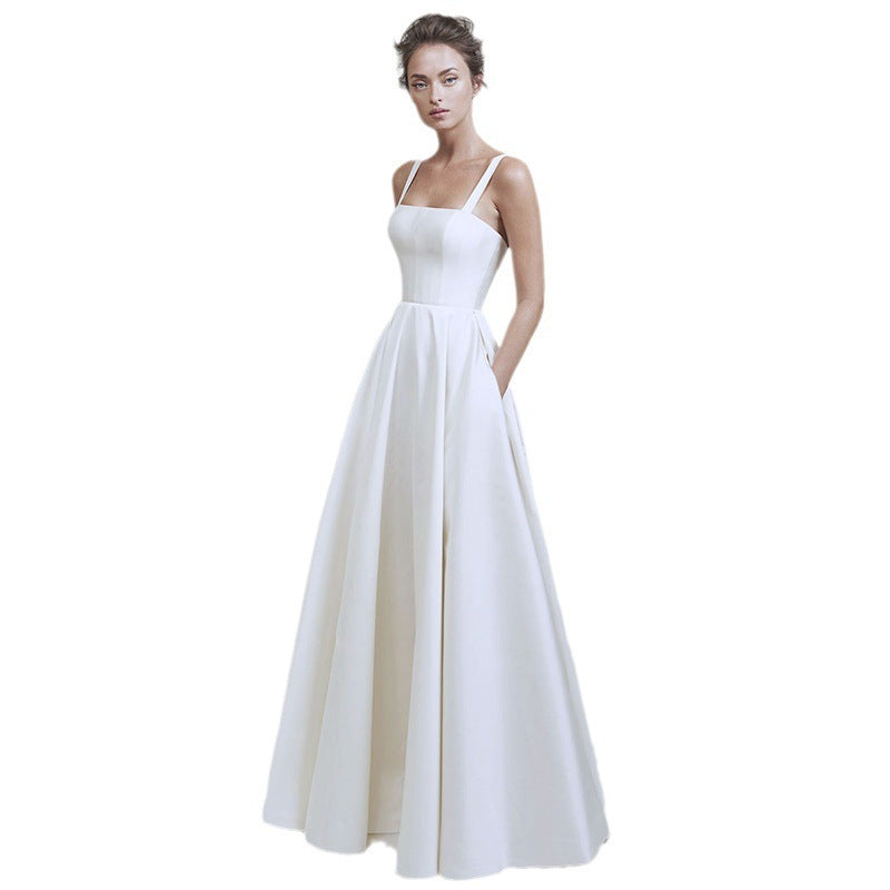 Spring New Women's Thick Shoulder Strap Slim Waist Evening Dress