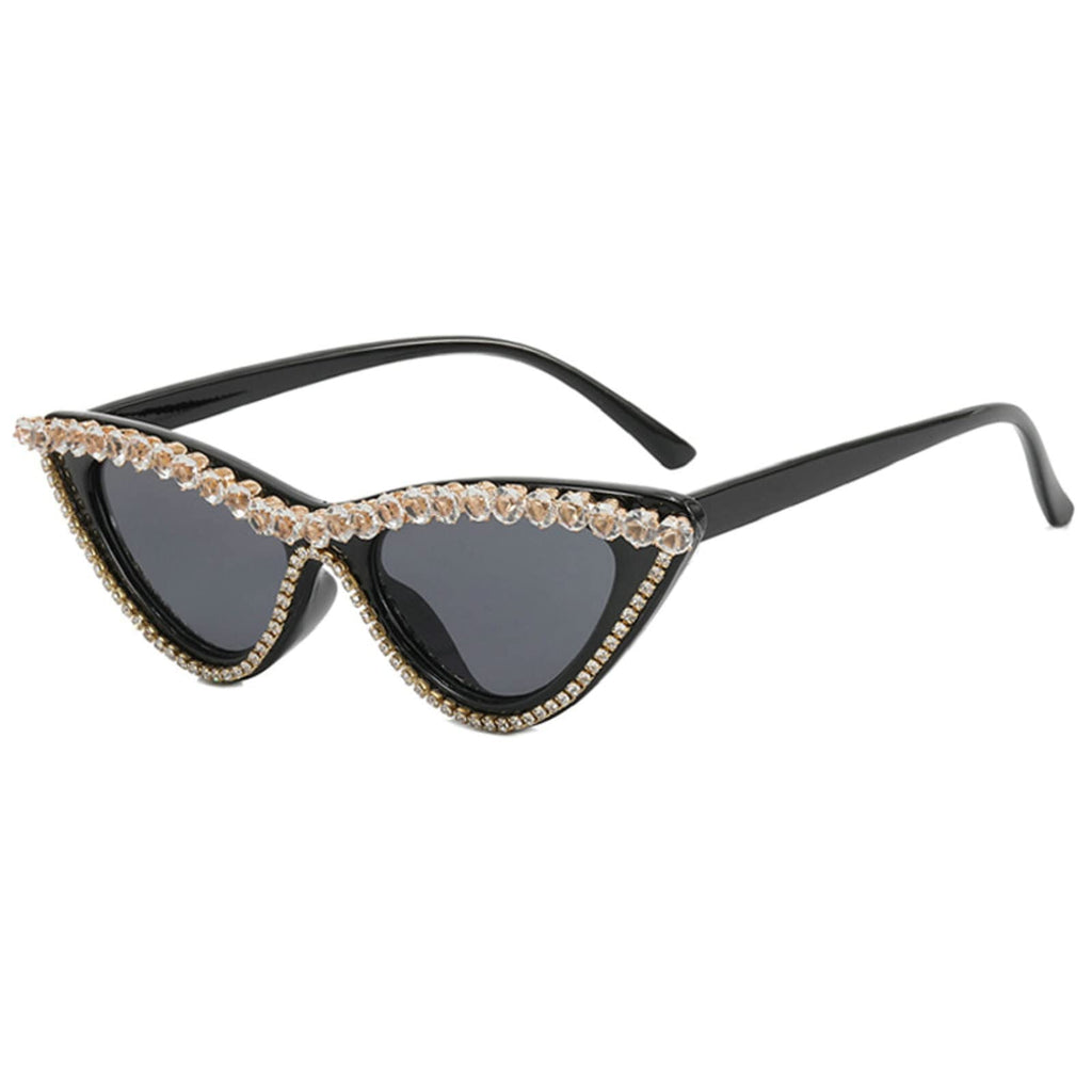 Coquette Bling Sunglasses Crystal Rhinestone Shades Retro Half Rim Women Cat Eyewear