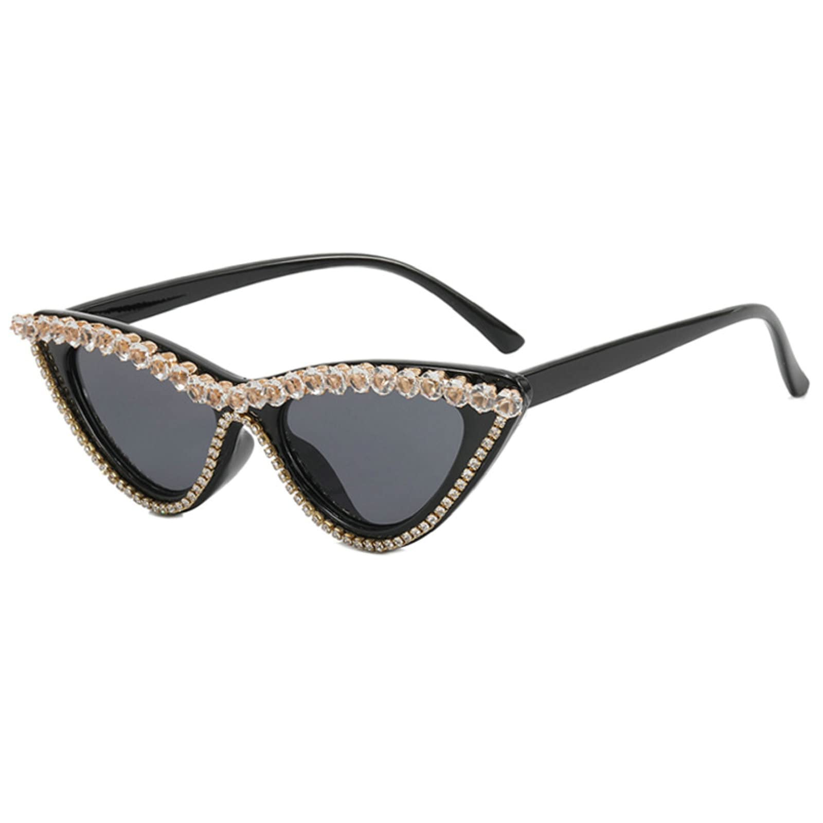 Coquette Bling Sunglasses Crystal Rhinestone Shades Retro Half Rim Women Cat Eyewear