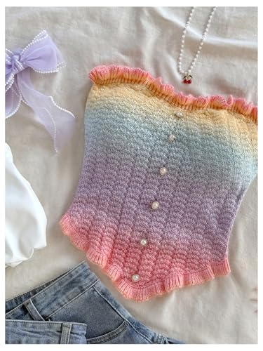 Women's Pearl Strapless Tops Summer Asymmetrical Tube Tops