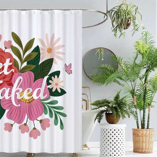 Cute Shower Curtain for Bathroom Modern Aesthetic Funky Decorative, Pretty Chic Cloth Set with Hooks, 72x72 Inch