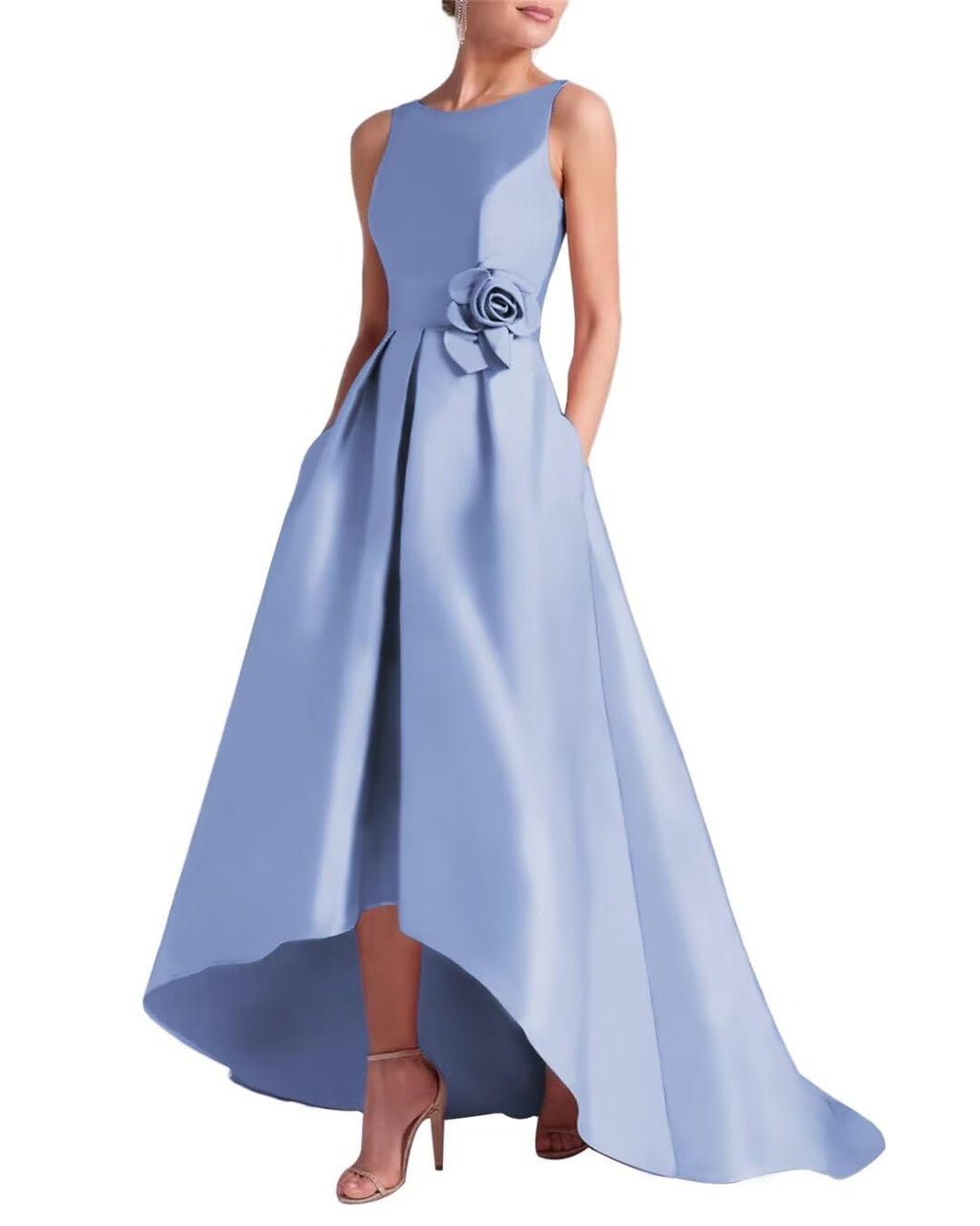 Women's 3D Flower Satin Mother of The Bride Dresses Hi-Low Formal Evening Party Gown