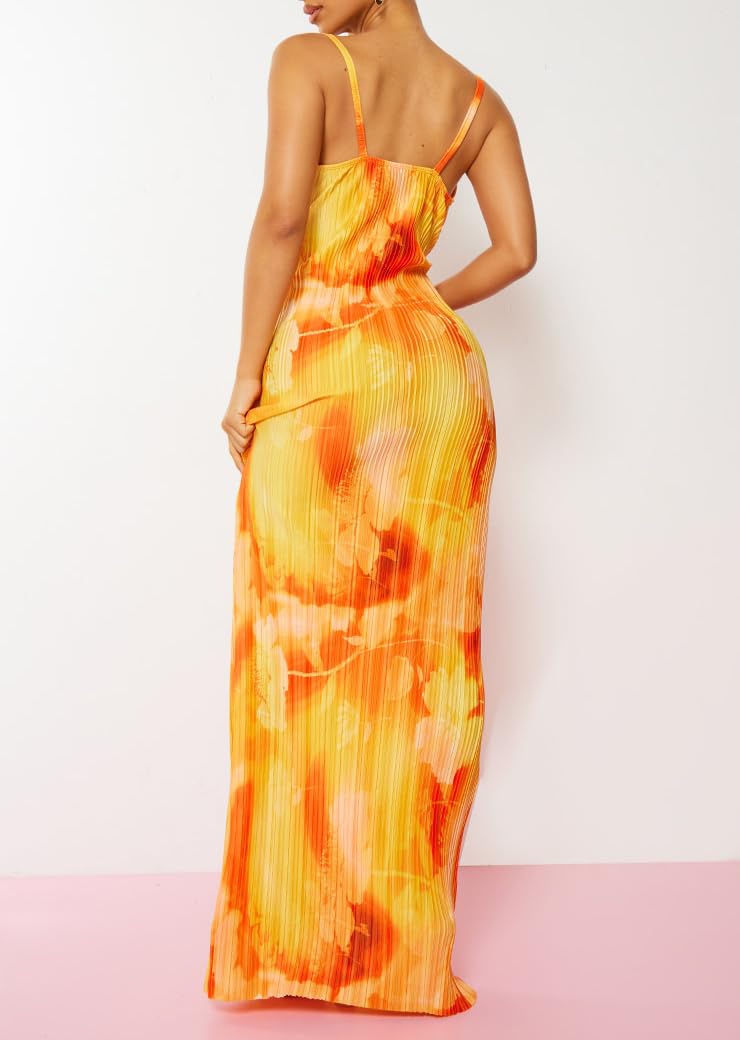 Women's Cowl Neck Dress Sexy Strap Shoulder Pleated Maxi Dress