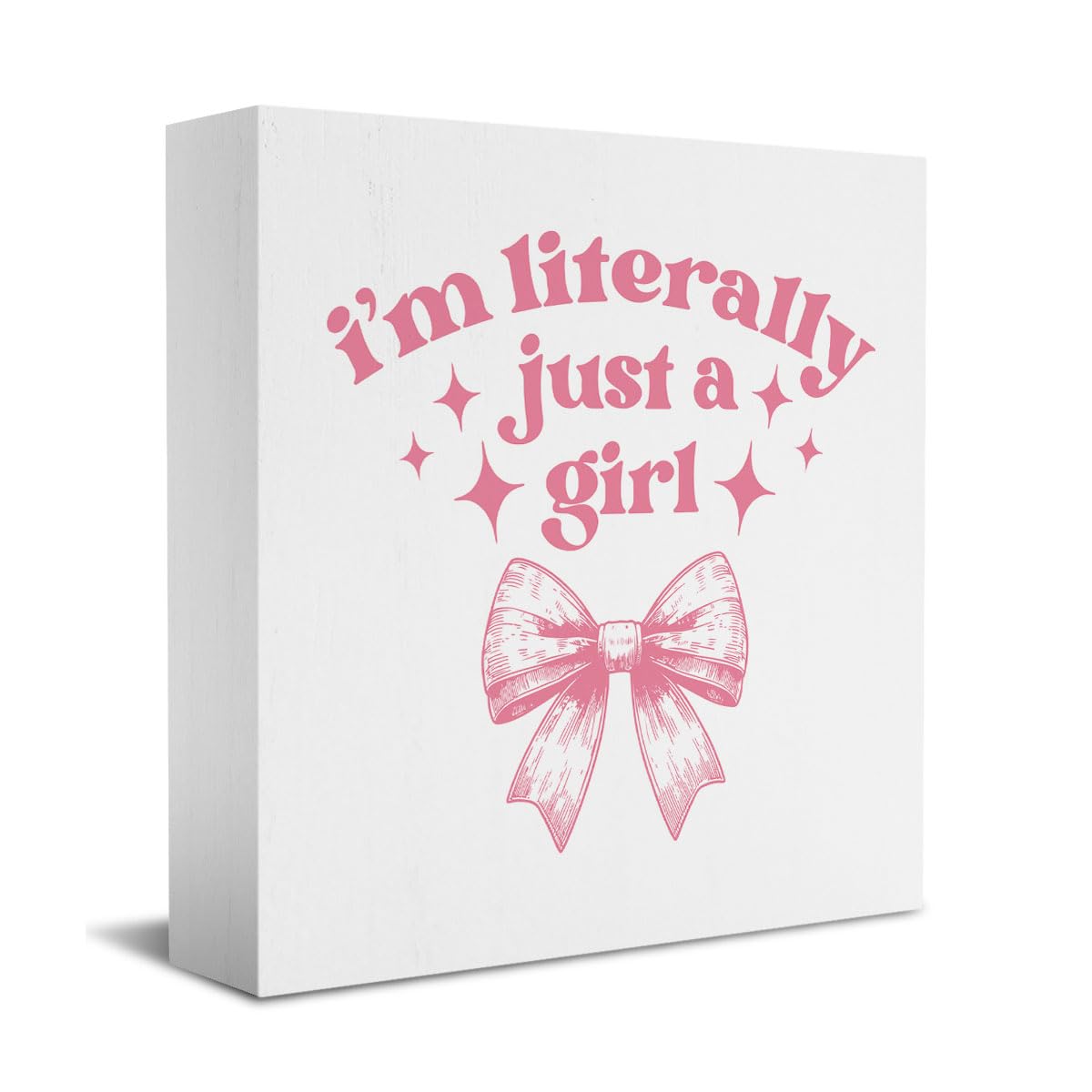 Pink Bow Coquette Room Decor - Wooden Box Sign Desk Decor