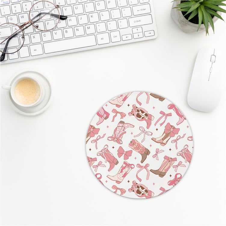 Coquette Pink Bow Mouse Pad, Non-Slip Rubber Base Mousepads for Office Desk Decor, 8.7 x 8.7 Inch