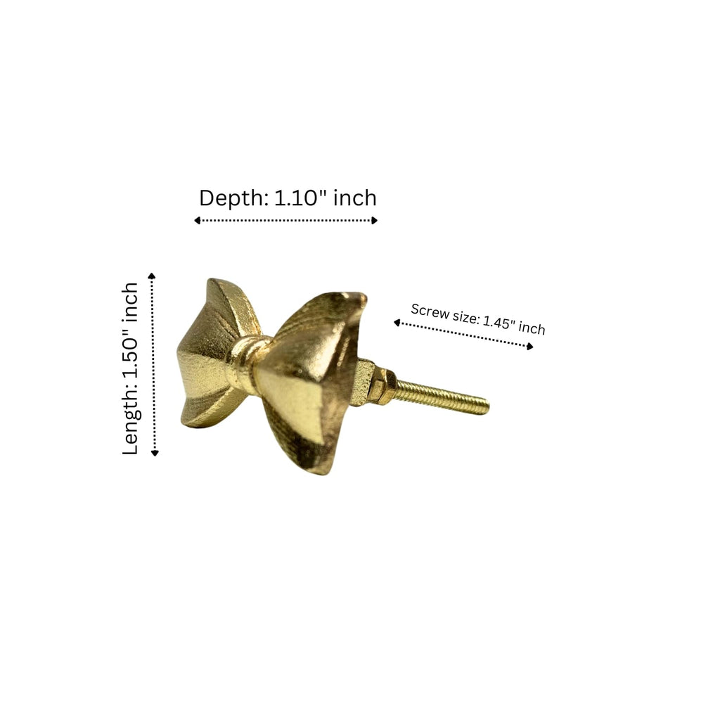 Set of 6 Metal Door Knobs - Decorative Door Knobs Bow Tie Handle with Screw | Cupboard Drawer Wardrobe Pulls (2.25" x 1.25" x 1.1") Gold