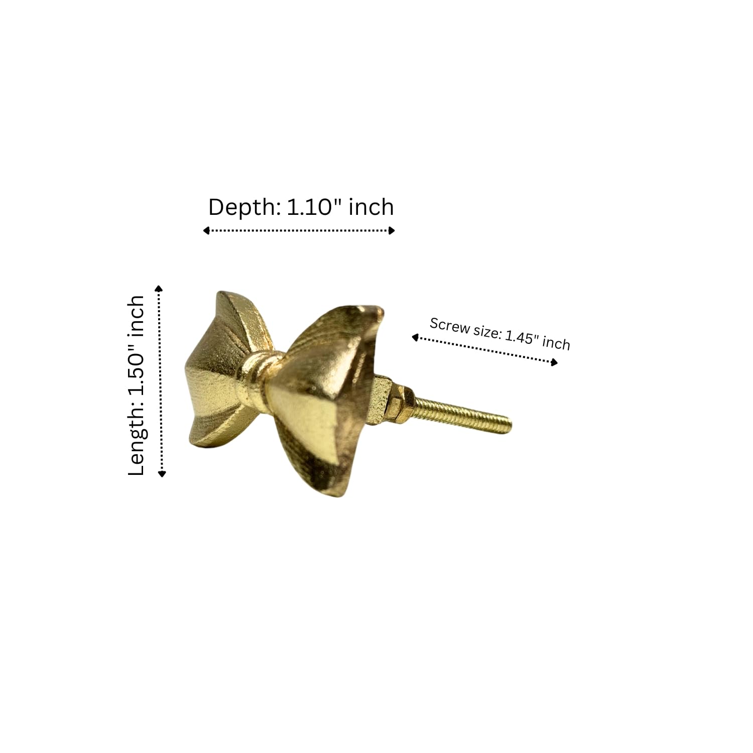 Set of 6 Metal Door Knobs - Decorative Door Knobs Bow Tie Handle with Screw | Cupboard Drawer Wardrobe Pulls (2.25" x 1.25" x 1.1") Gold