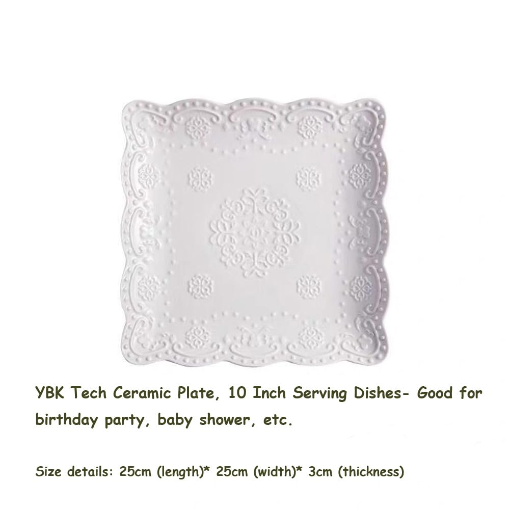 Elegant Square Embossed Lace Plate Bone China Dessert Plate Ceramic Plate Afternoon Tea