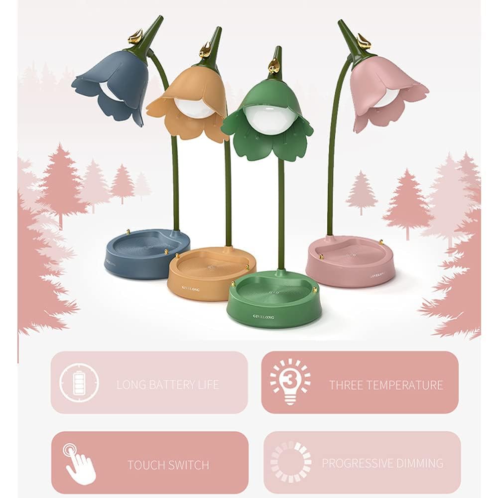 Flower LED Desk Lamp Cordless Table Light Adjustable Gooseneck Dimmable Touch Rechargeable Battery Student Bedroom Room Lighting Table Light House Decor