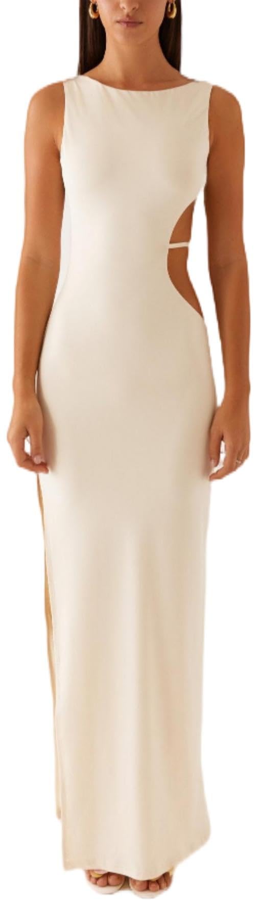 Sexy Cut Out Maxi Dress for Women Spaghetti Strap Backless Bodycon Dress Y2k Hollow Sleeveless Long Dress