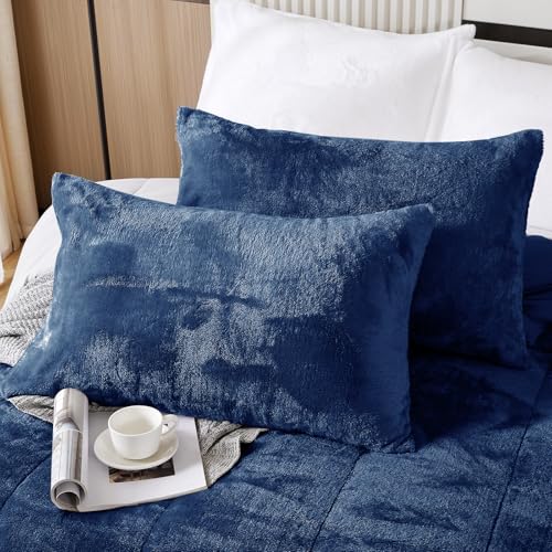 Faux Fur Pillow Cases Set of 2, Luxury Ultra Soft Fuzzy Pillowcases, Fluffy Plush Velvet Pillow Covers with Zipper, Cozy Warmth and No Shedding