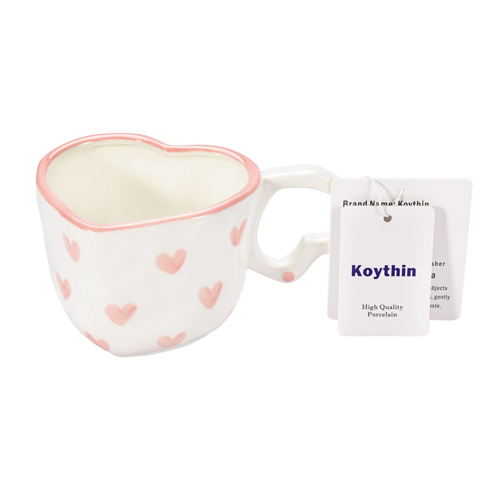 Ribbon Bow Ceramic Mug, Cute Creative Heart Handle Mug Design, 10.5 oz/300 ml