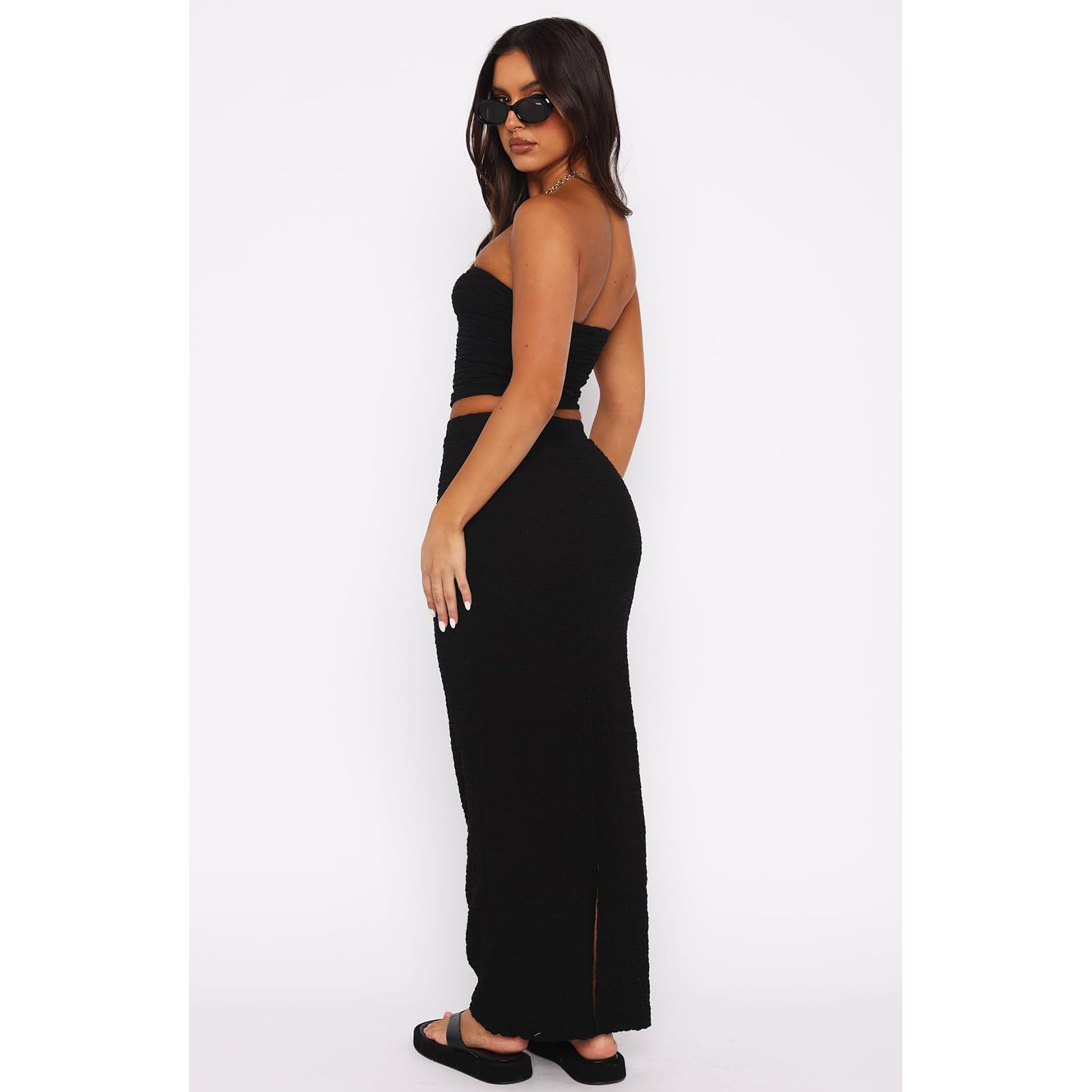 Two Piece Skirt Outfits for Women Sleeveless Tube Tops Bodycon Sexy Maxi Dress 2 Piece Summer Y2K Vacation Set