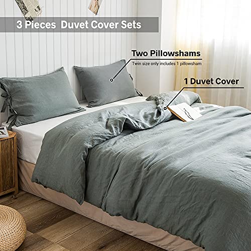 The 100% Linen Duvet Cover Set, 3 Pieces Belgian Flax Breathable Bedding,(1 Comforter Cover+2 Pillowshams) with Tie Closure Style