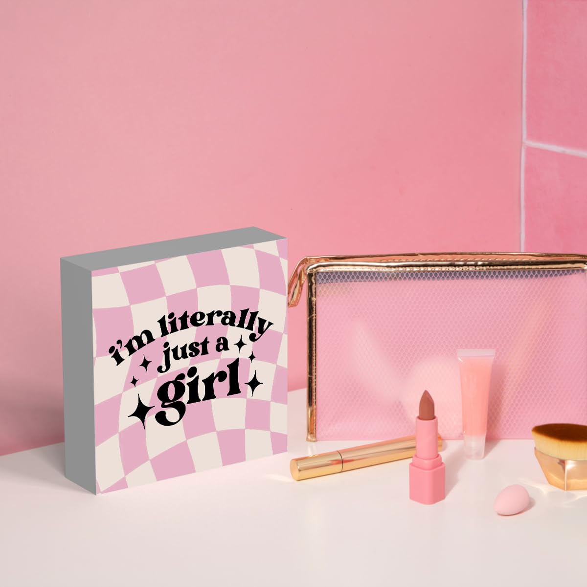 Pink Bow Coquette Room Decor - Wooden Box Sign Desk Decor