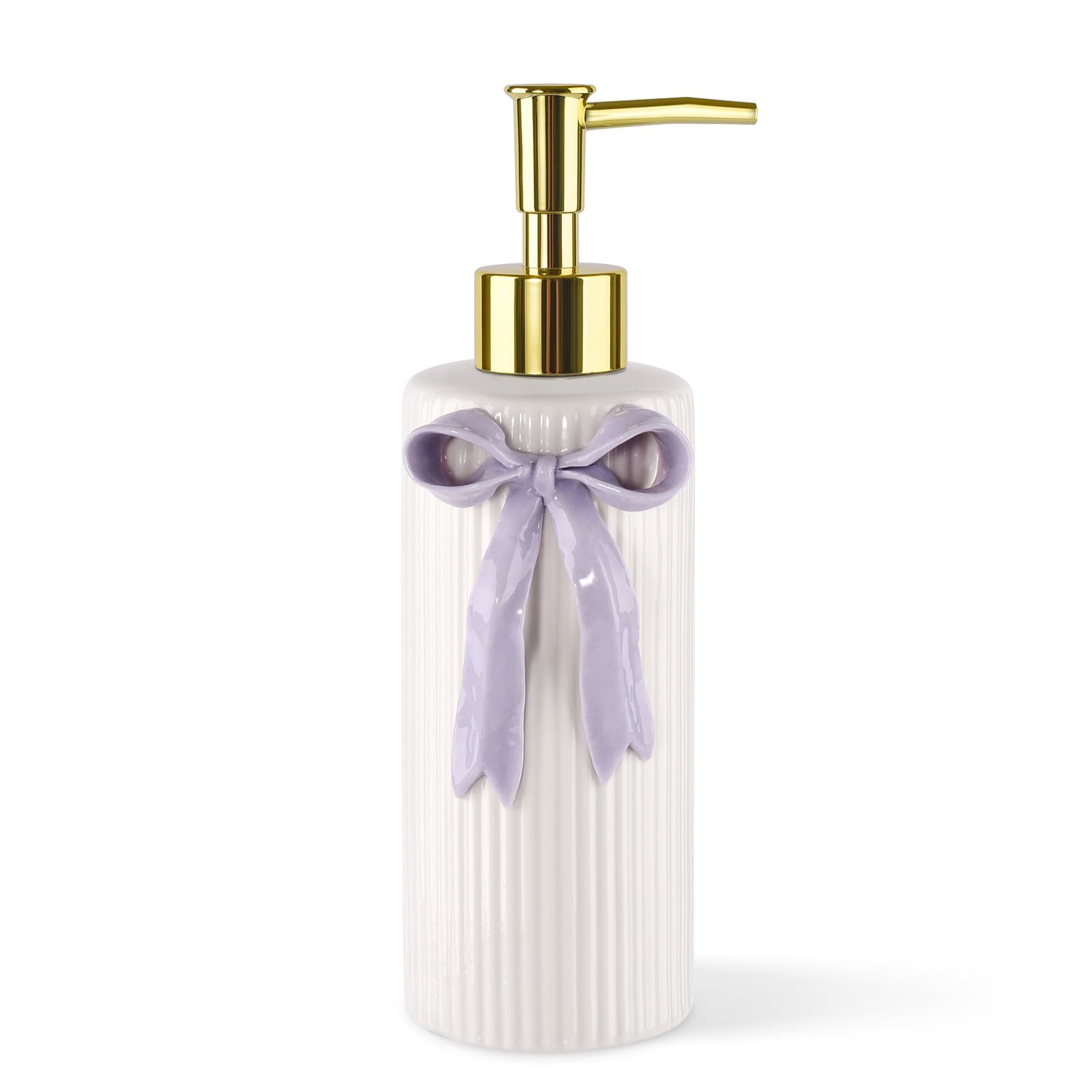 Handmade Ceramic Bow Soap Pump Dispenser Hand Lotion Liquid Dispenser Refillable for Kitchen and Bathroom Decorative