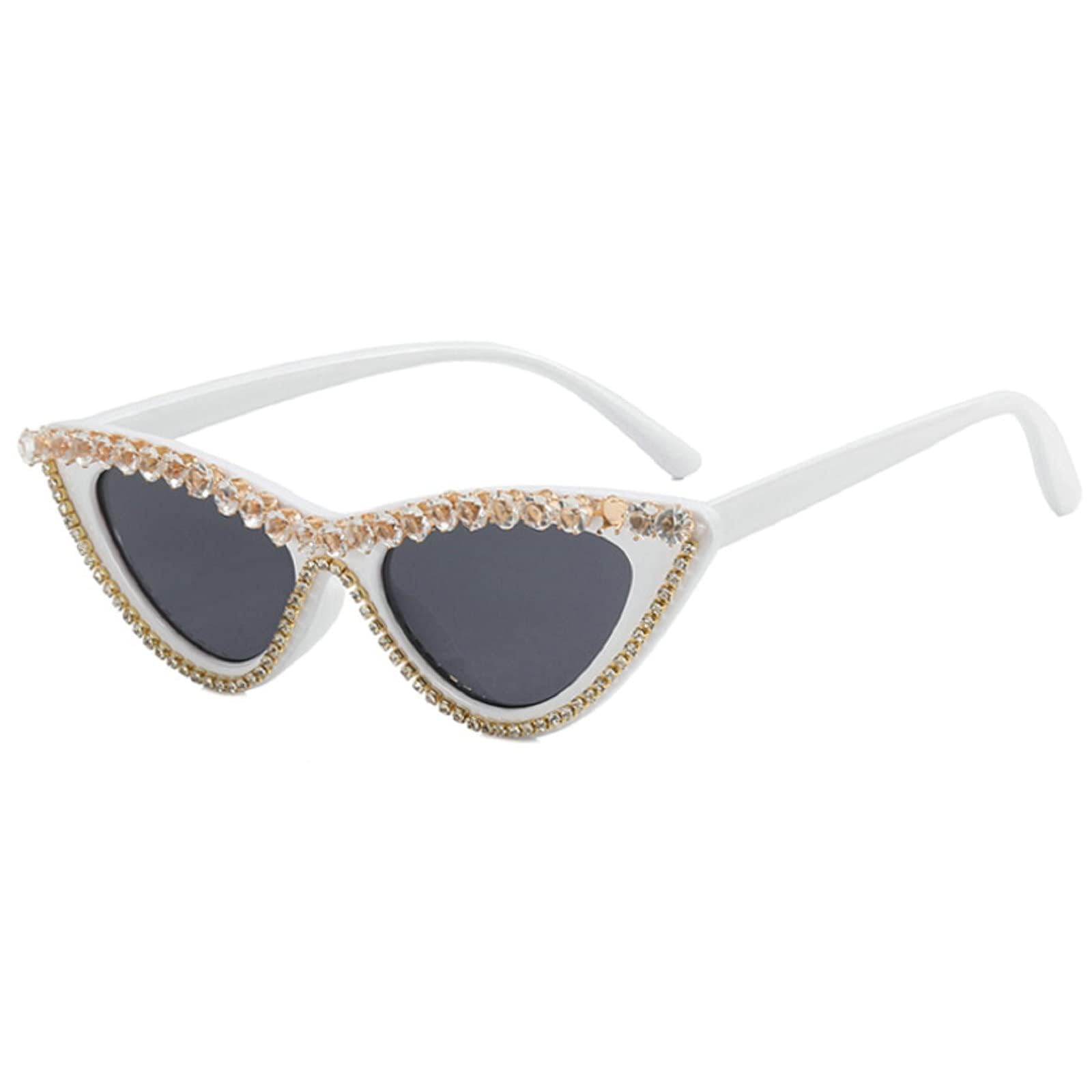 Coquette Bling Sunglasses Crystal Rhinestone Shades Retro Half Rim Women Cat Eyewear