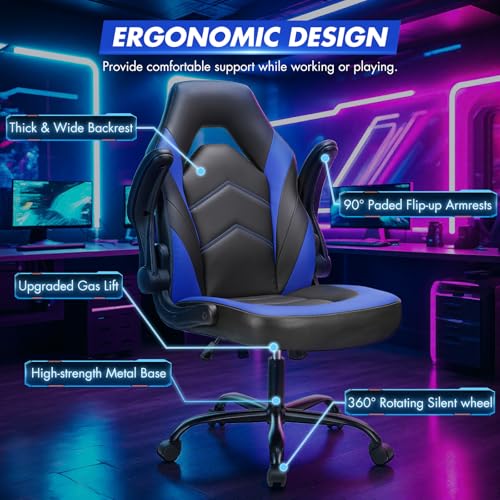 Ergonomic Office Executive Adjustable Swivel Task PU Leather Racing Chair with Flip-up Armrest