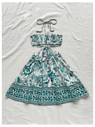 Women's Floral Halter Neck Vacation Dress Sleeveless Cut Out Boho Cami Dress