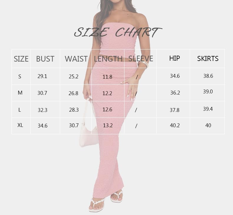 Two Piece Skirt Outfits for Women Sleeveless Tube Tops Bodycon Sexy Maxi Dress 2 Piece Summer Y2K Vacation Set