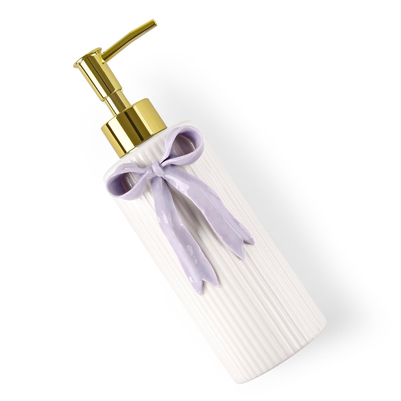 Handmade Ceramic Bow Soap Pump Dispenser Hand Lotion Liquid Dispenser Refillable for Kitchen and Bathroom Decorative