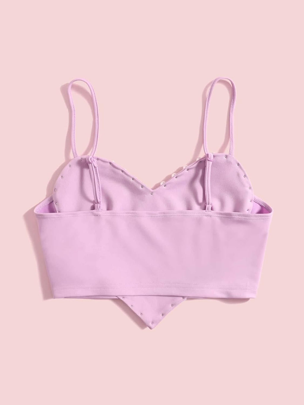 Women's Pearls Sleeveless Asymmetrical Hem Heart Crop Cami Top Sexy Camisole