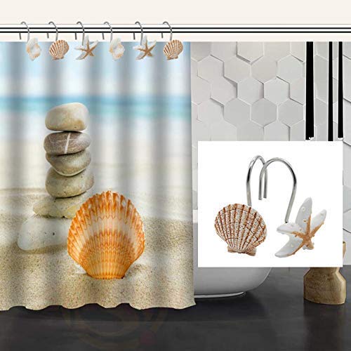 Seashell Shower Curtain Hooks, 12PCS Anti Rust Decorative Resin Hooks for Bathroom