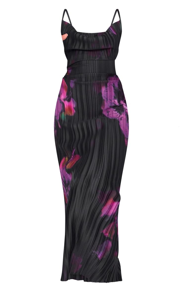 Women's Cowl Neck Dress Sexy Strap Shoulder Pleated Maxi Dress