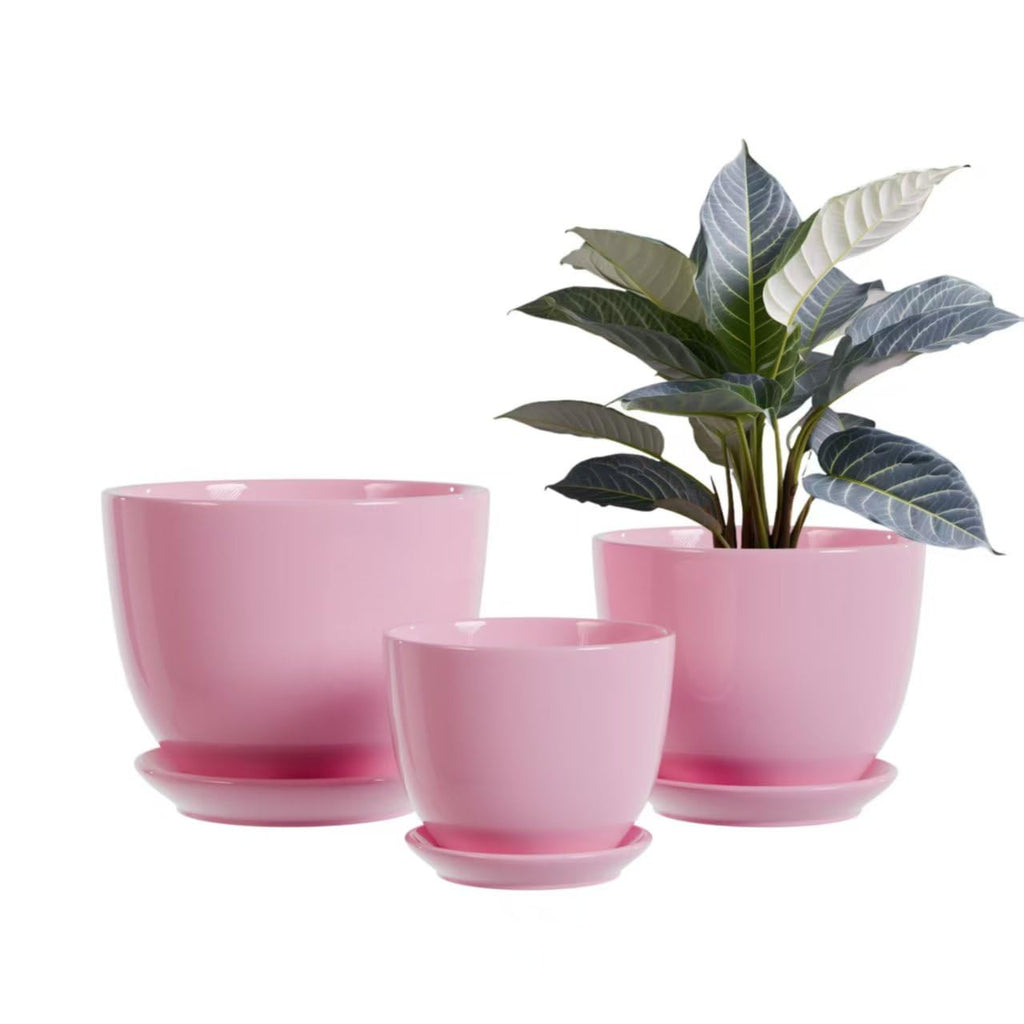 Ceramic Flower Pots,Indoor Decorative Plant Pots Set of 3-4"+5"+6" Inch Small Glazed Succulent Planters with Drainage Hole