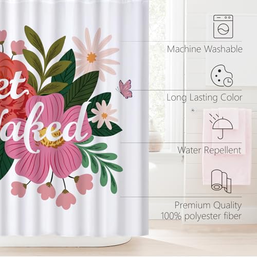 Cute Shower Curtain for Bathroom Modern Aesthetic Funky Decorative, Pretty Chic Cloth Set with Hooks, 72x72 Inch