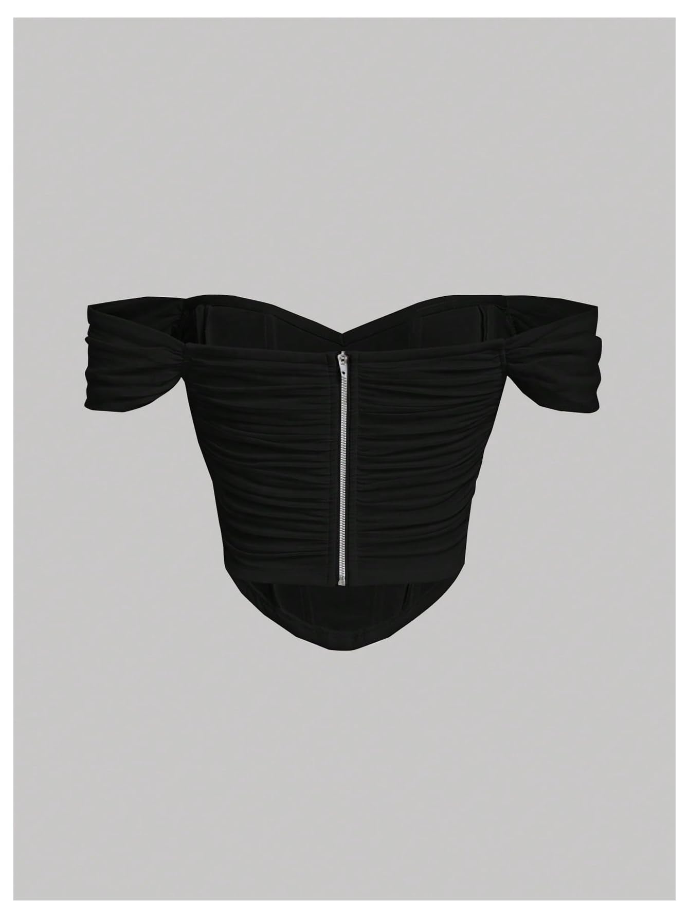 Women's Off Shoulder Short Sleeve Asymmetrical Hem Ruched Corset Crop Top