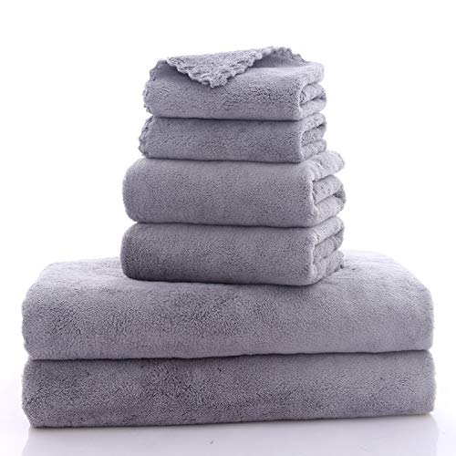 Ultra Soft Towel Set - Quick Drying - 2 Bath Towels 2 Hand Towels 2 Washcloths - Microfiber Coral Velvet Highly Absorbent Towel (6 Pcs)