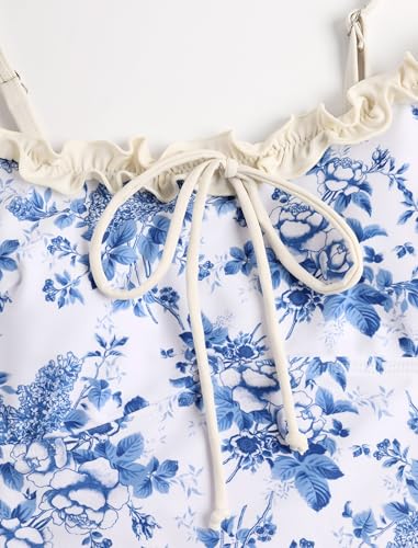 Tankini Swimsuits for Women Tie Front Tummy Control Spliced Ruffles Bikini Sets Two Piece Bathing Suits