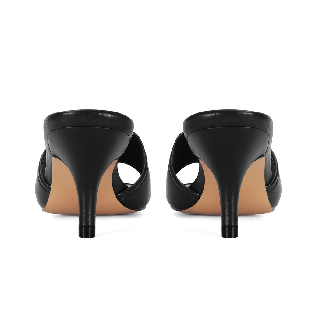 Ladies Kitten Heel Sandals Stiletto Low Heels Slip On Slides Mule Sandal Square Open Toe Dress Shoes