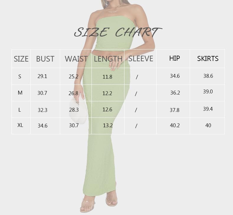 Two Piece Skirt Outfits for Women Sleeveless Tube Tops Bodycon Sexy Maxi Dress 2 Piece Summer Y2K Vacation Set