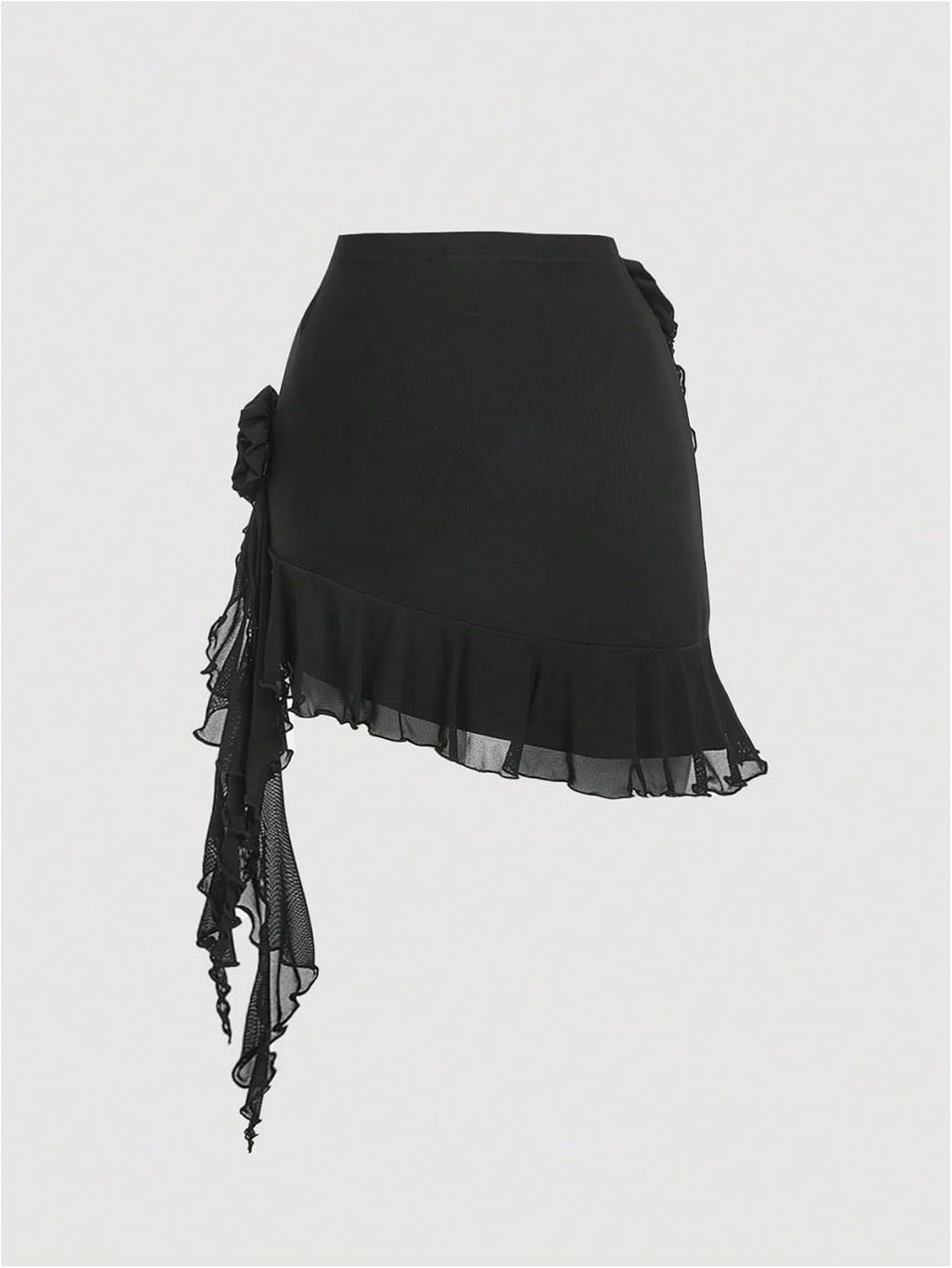 Women's 3D Floral Tiered Layer Mesh mini Skirt Coquette Ruffle Hem Bodycon Short Skirts